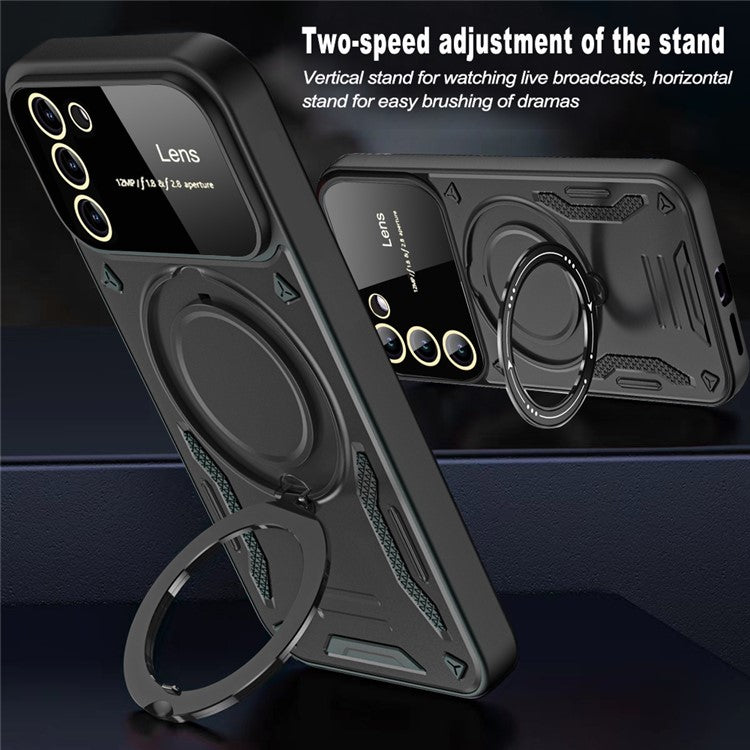For Samsung Galaxy S22+ 5G Magnetic Case PC+TPU Phone Cover with Metal Kickstand - Black