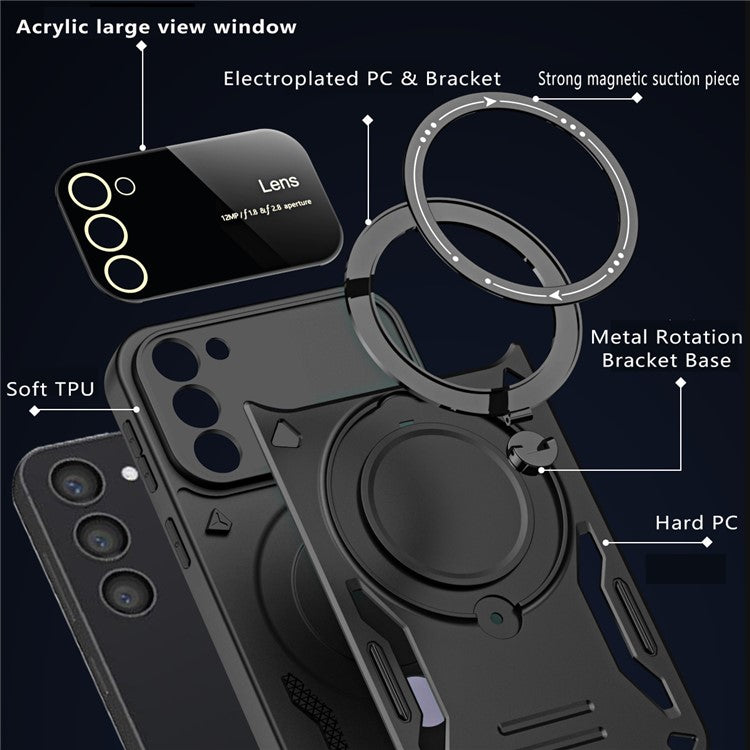 For Samsung Galaxy S22+ 5G Magnetic Case PC+TPU Phone Cover with Metal Kickstand - Black