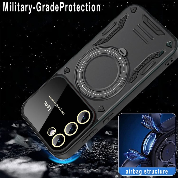 For Samsung Galaxy S22+ 5G Magnetic Case PC+TPU Phone Cover with Metal Kickstand - Black