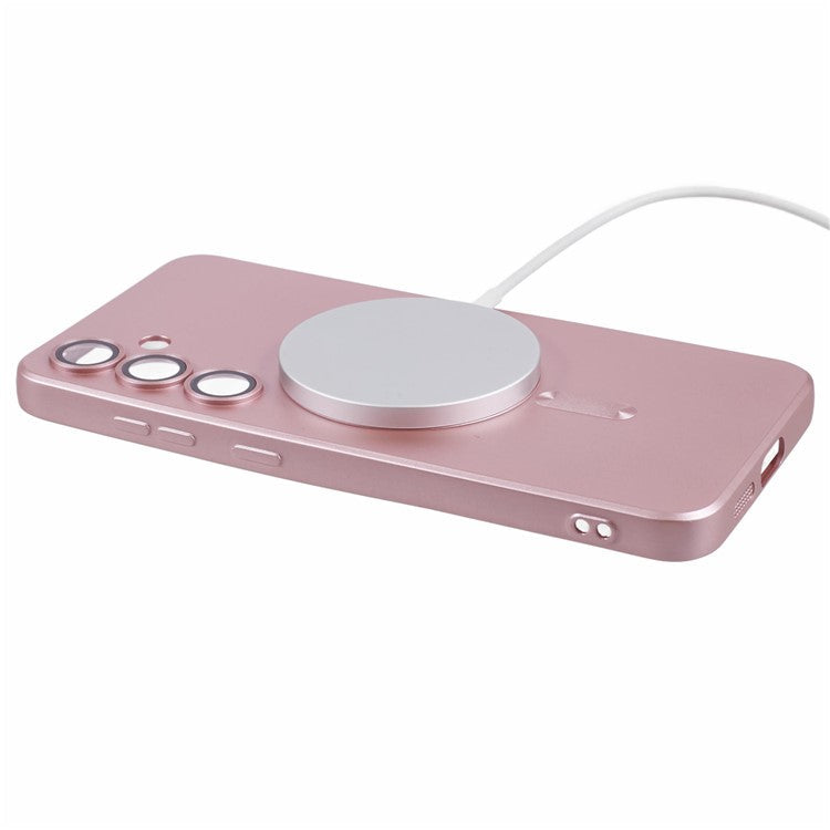 For Samsung Galaxy S24+ Case with Lens Film Compatible with MagSafe Rubberized TPU Phone Cover - Pink