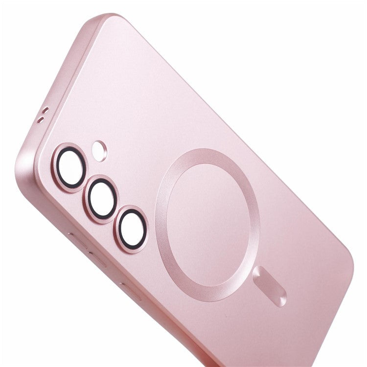 For Samsung Galaxy S24+ Case with Lens Film Compatible with MagSafe Rubberized TPU Phone Cover - Pink