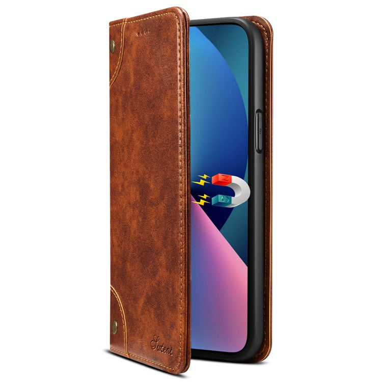 SUTENI For Samsung Galaxy S22 Ultra 5G Wallet Case Leather+TPU Magnetic Auto-closing Phone Cover - Khaki