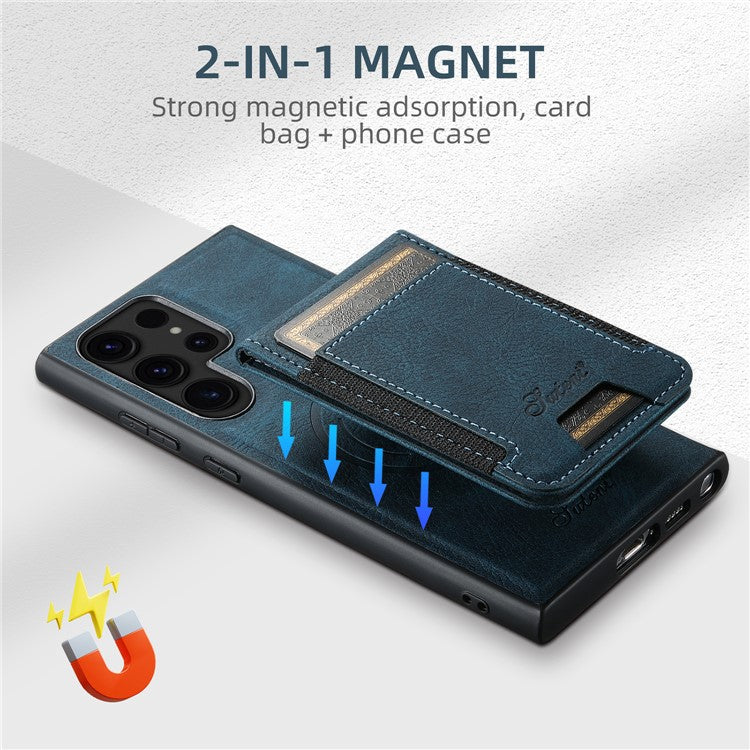 SUTENI H17 For Samsung Galaxy S23 Ultra Case Leather Card Holder Cover Compatible with MagSafe - Blue