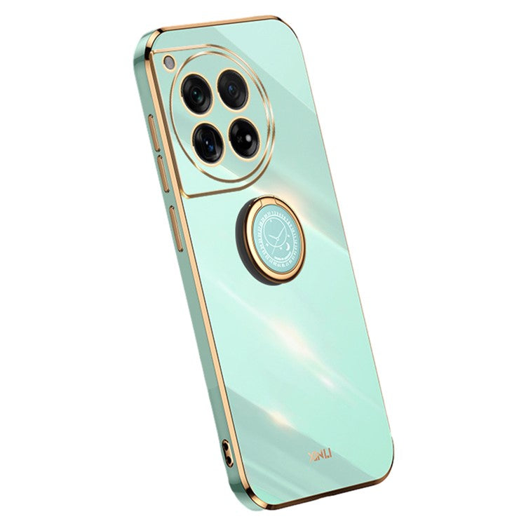 XINLI For OnePlus 12 5G Case Electroplaing TPU Cover with Ring Kickstand - Cyan