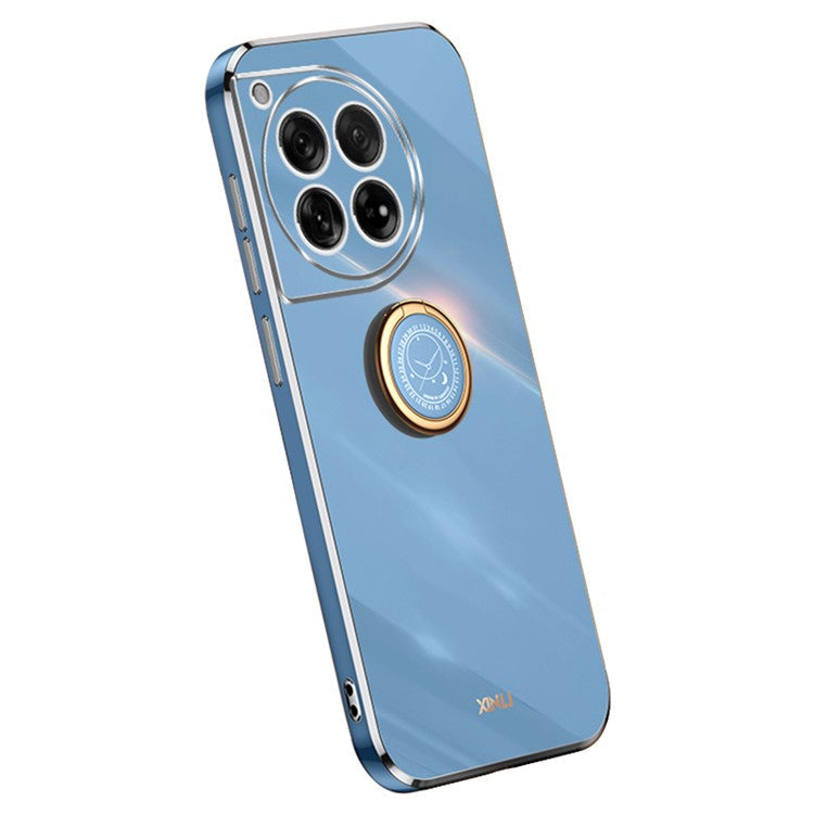XINLI For OnePlus 12 5G Case Electroplaing TPU Cover with Ring Kickstand - Blue