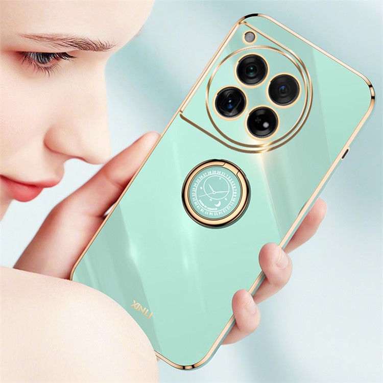 XINLI For OnePlus 12 5G Case Electroplaing TPU Cover with Ring Kickstand - Blue