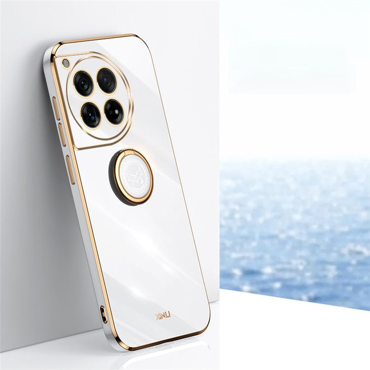 XINLI For OnePlus 12 5G Case Electroplaing TPU Cover with Ring Kickstand - White