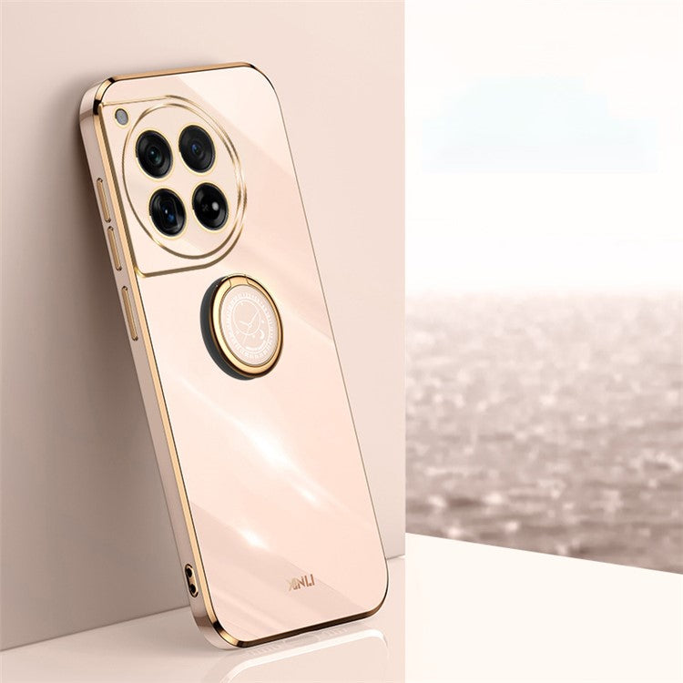 XINLI For OnePlus 12 5G Case Electroplaing TPU Cover with Ring Kickstand - Pink