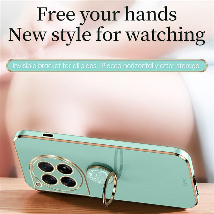 XINLI For OnePlus 12 5G Case Electroplaing TPU Cover with Ring Kickstand - Pink