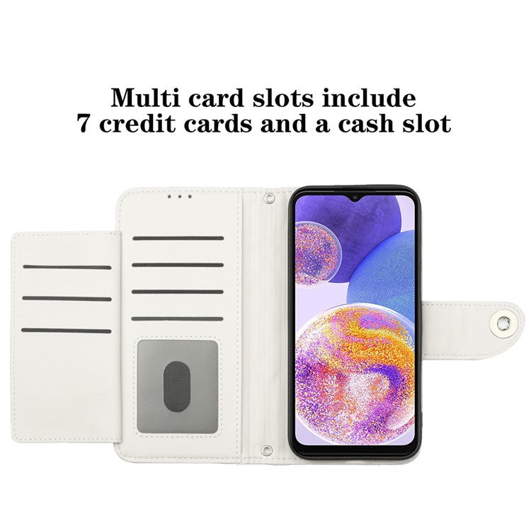 YB Imprinting Series-8 for Samsung Galaxy A53 5G Anti-Drop Phone Case 7 Card Slots Leather Flip Cover - White