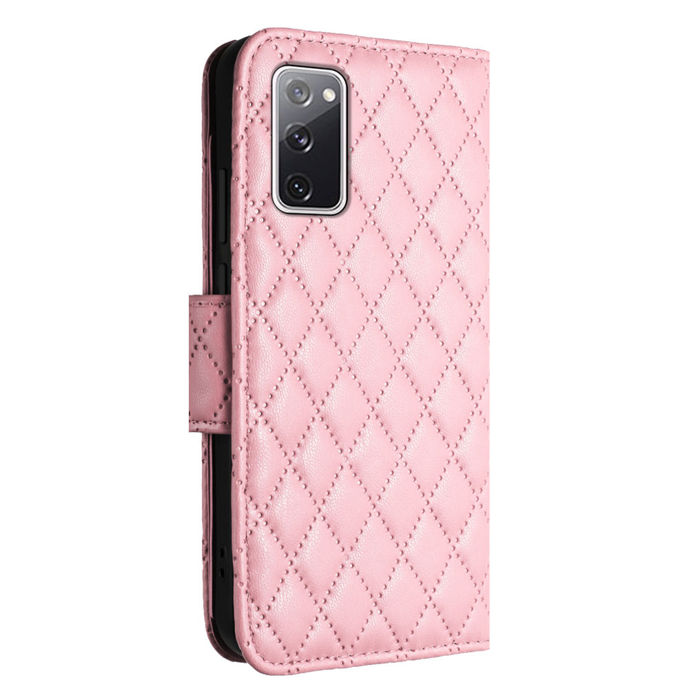YB Imprinting Series-8 for Samsung Galaxy S20 FE 4G / FE 5G / S20 Lite / S20 FE 2022 Leather Case with Hand Strap - Pink