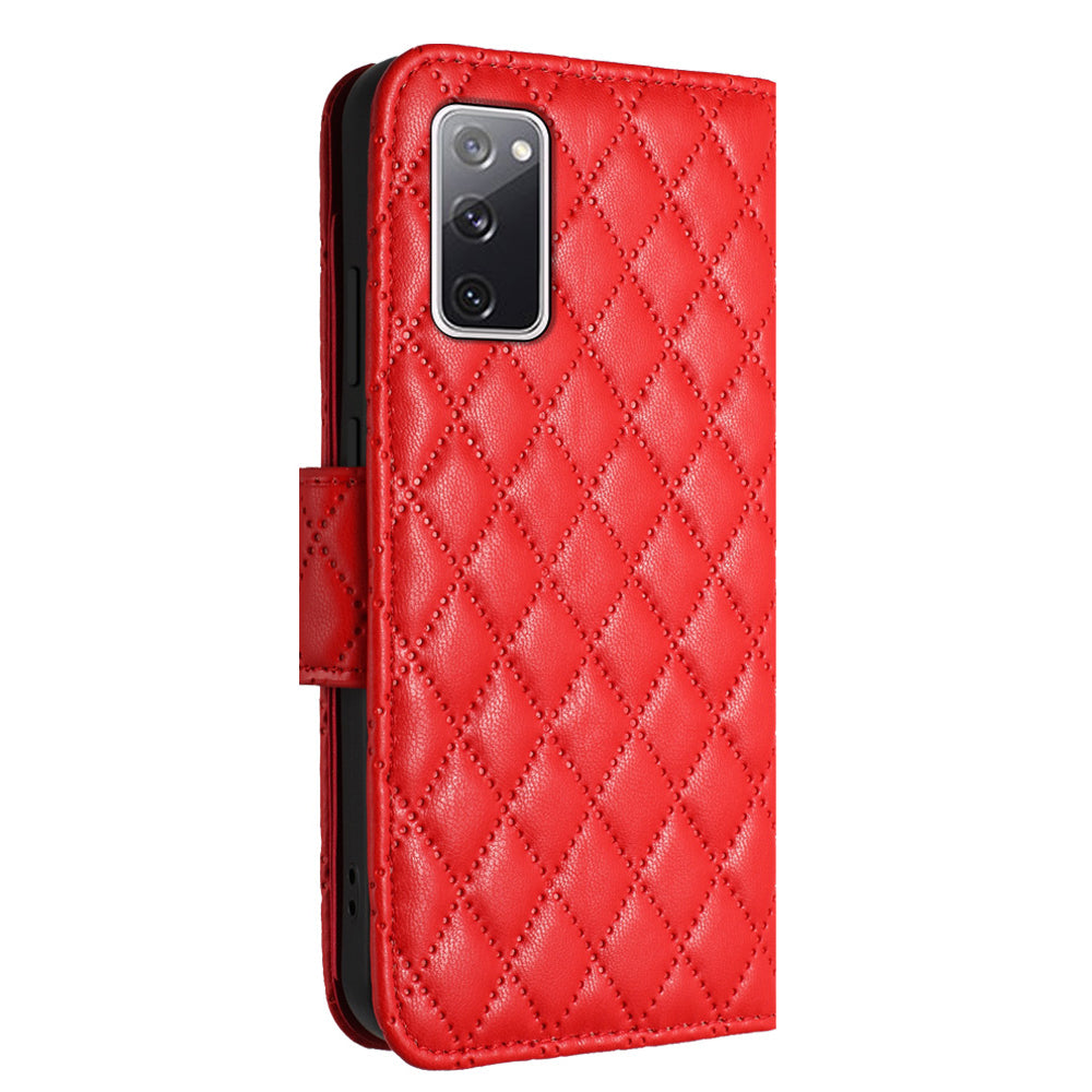 YB Imprinting Series-8 for Samsung Galaxy S20 FE 4G / FE 5G / S20 Lite / S20 FE 2022 Leather Case with Hand Strap - Red