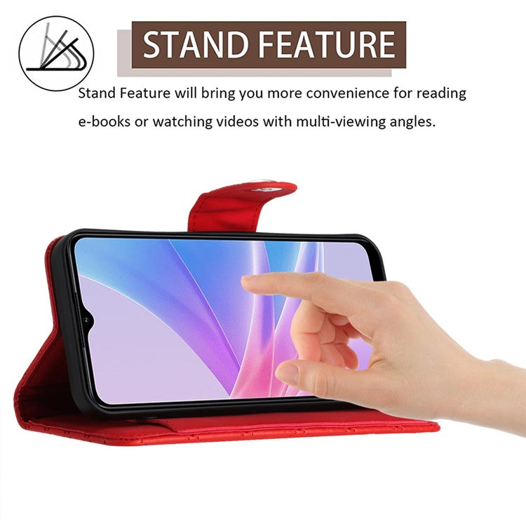 YB Imprinting Series-8 for Oppo A78 5G / A58 5G Magnetic Case Rhombus Leather Phone Stand Cover - Red