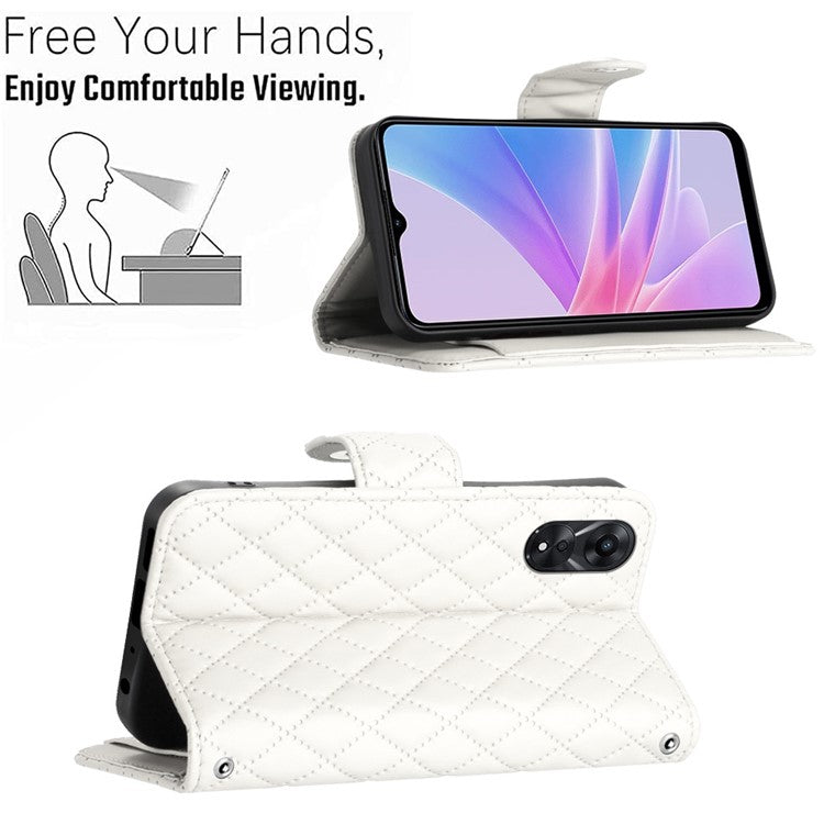YB Imprinting Series-8 for Oppo A78 5G / A58 5G Magnetic Case Rhombus Leather Phone Stand Cover - White