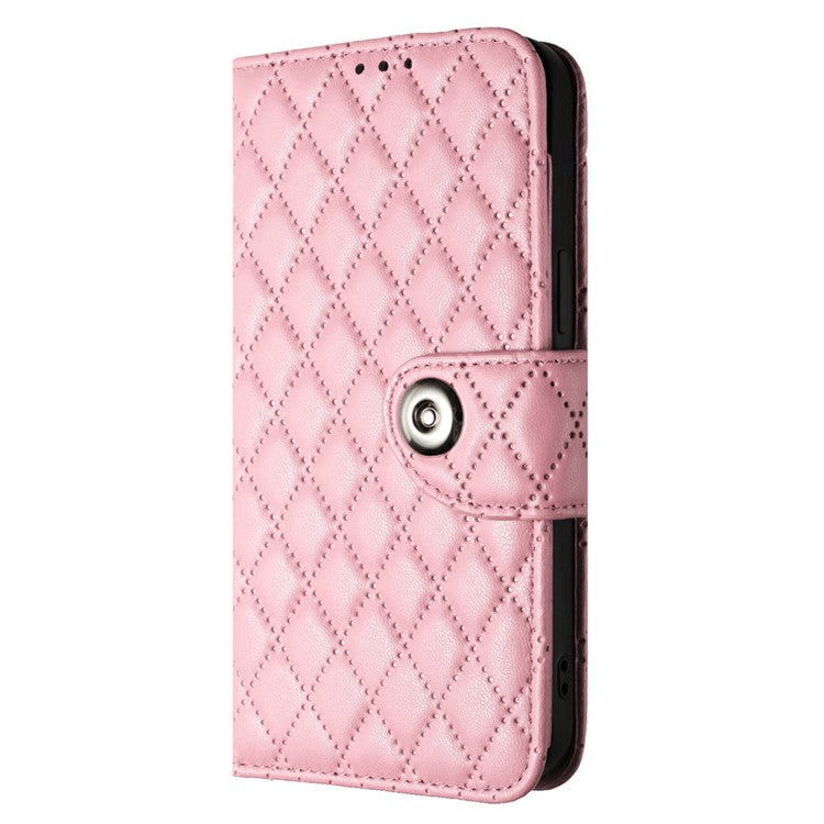 YB Imprinting Series-8 for Oppo A78 5G / A58 5G Magnetic Case Rhombus Leather Phone Stand Cover - Pink
