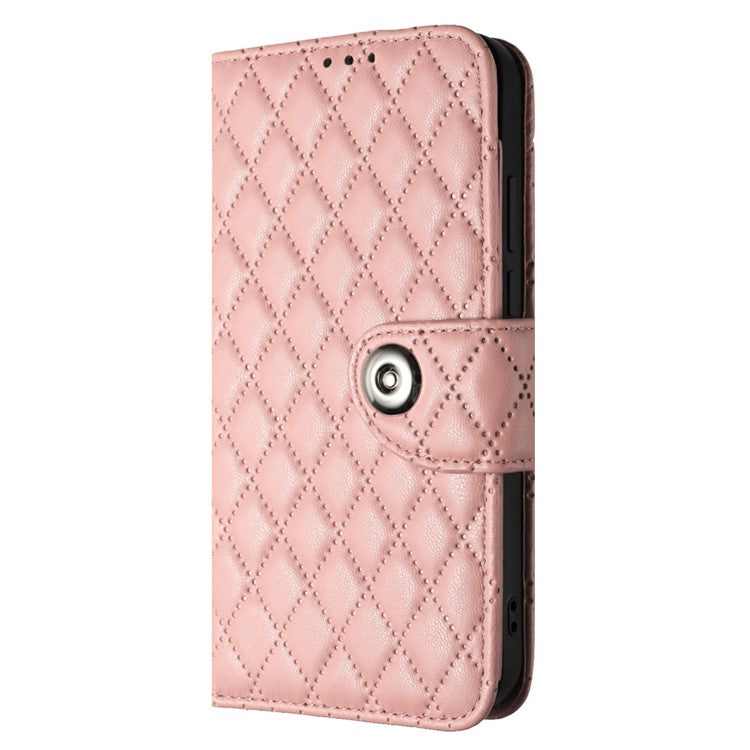 YB Imprinting Series-8 for Oppo Reno10 Pro 5G (Global) / Reno10 5G (Global) Case Wallet Rhombus Pattern Cover - Coral