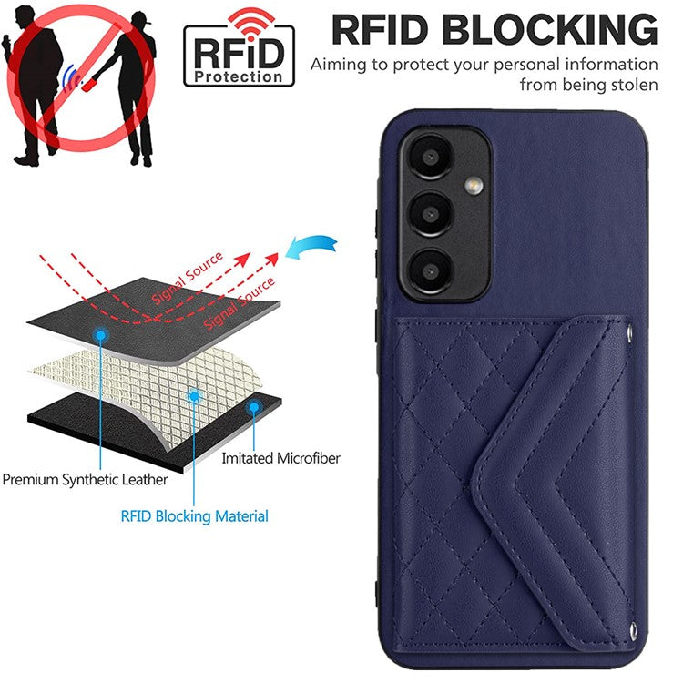 YB Leather Coating Series-8 For Samsung Galaxy A55 5G Shockproof Case RFID Blocking Kickstand Phone Cover - Sapphire