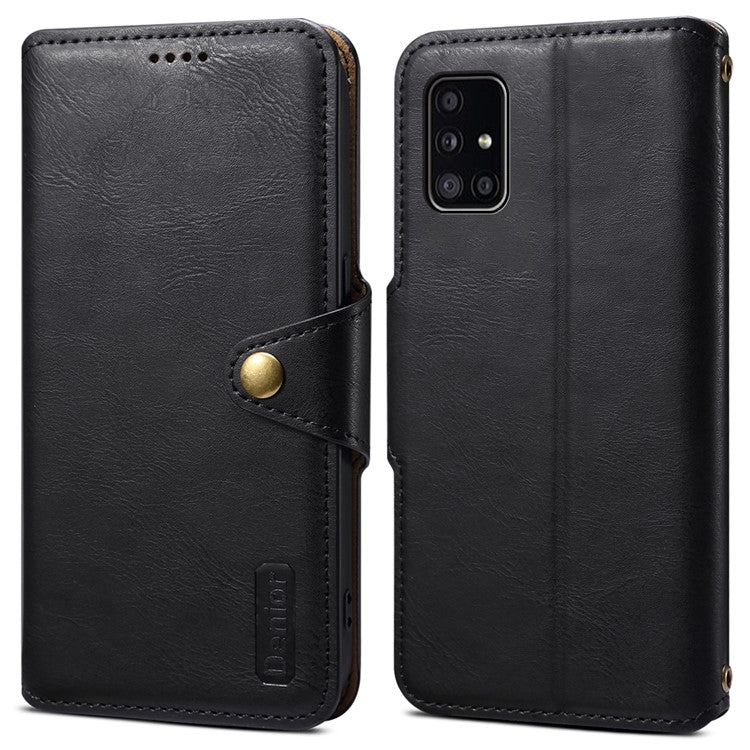 DENIOR For Samsung Galaxy A51 4G SM-A515 Case Leather Phone Cover with Wallet Stand - Black