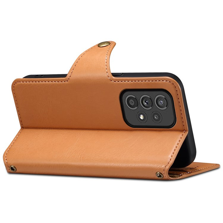 DENIOR For Samsung Galaxy A33 5G Case Wallet PU Leather Drop-proof Phone Cover - Khaki