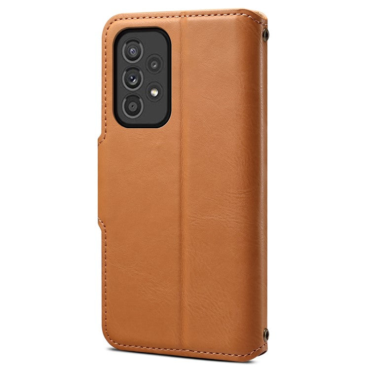 DENIOR For Samsung Galaxy A33 5G Case Wallet PU Leather Drop-proof Phone Cover - Khaki