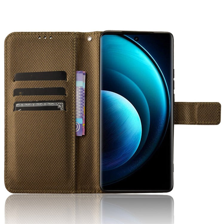 For vivo X100 Pro 5G Case Diamond Texture Leather Protective Phone Cover - Brown