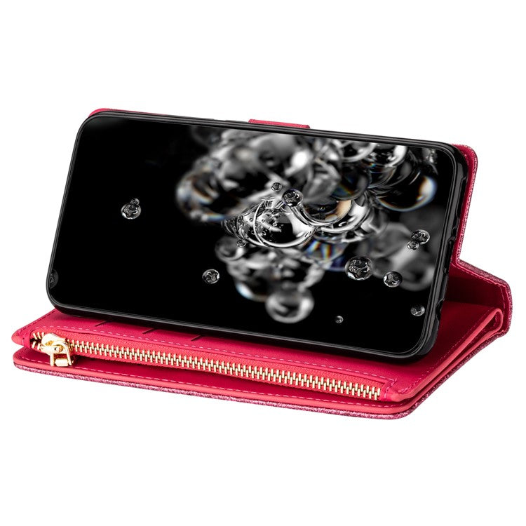 For Samsung Galaxy S23 FE Wallet Case Shiny Glitter Zipper Leather Phone Cover - Rose