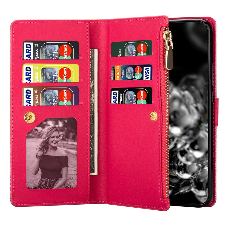 For Samsung Galaxy S23 FE Wallet Case Shiny Glitter Zipper Leather Phone Cover - Rose