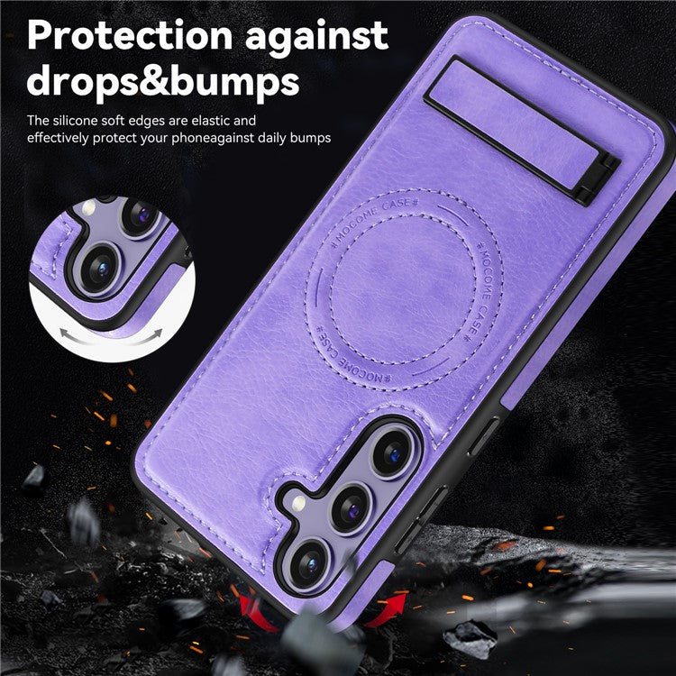For Samsung Galaxy S24+ Case Kickstand Leather+TPU+PC Magnetic Phone Cover - Light Purple