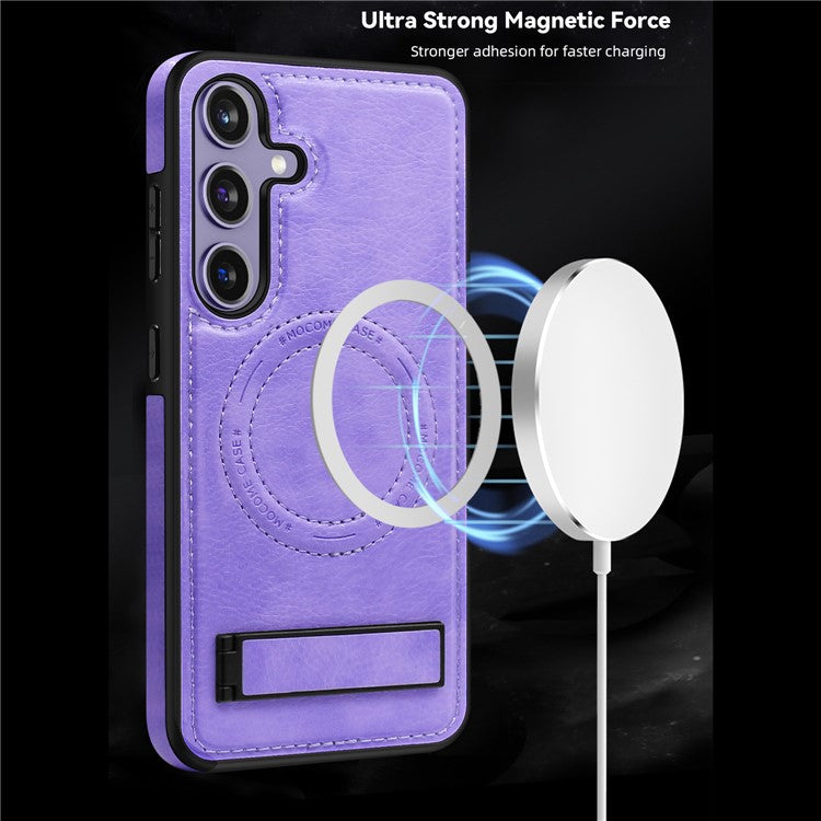 For Samsung Galaxy S24+ Case Kickstand Leather+TPU+PC Magnetic Phone Cover - Light Purple