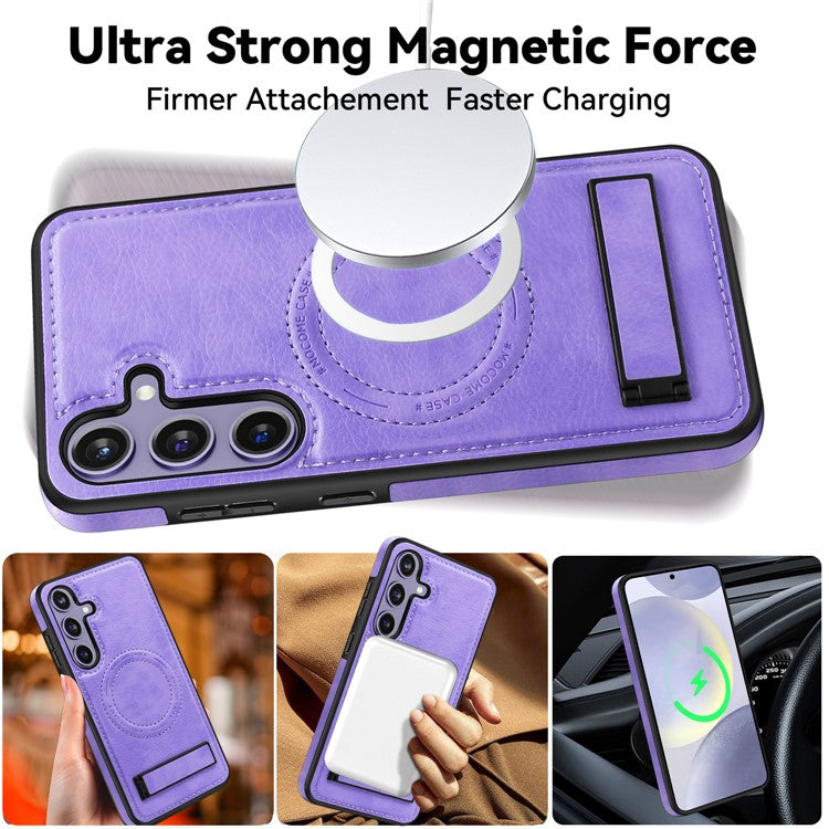 For Samsung Galaxy S24+ Case Kickstand Leather+TPU+PC Magnetic Phone Cover - Light Purple