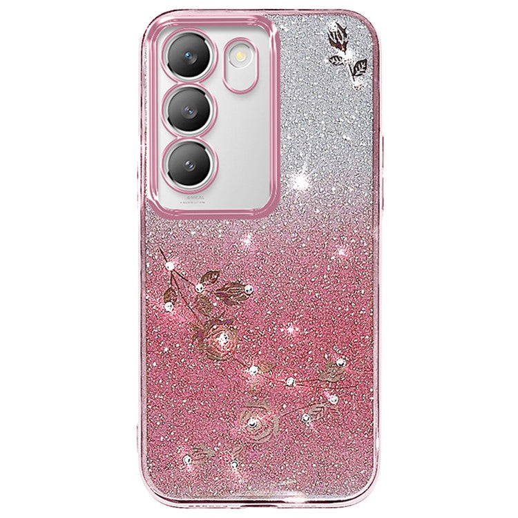 KADEM For vivo V30 Lite 5G Shockproof Case Glitter TPU Phone Cover with Rhinestone Decor - Rose Gold