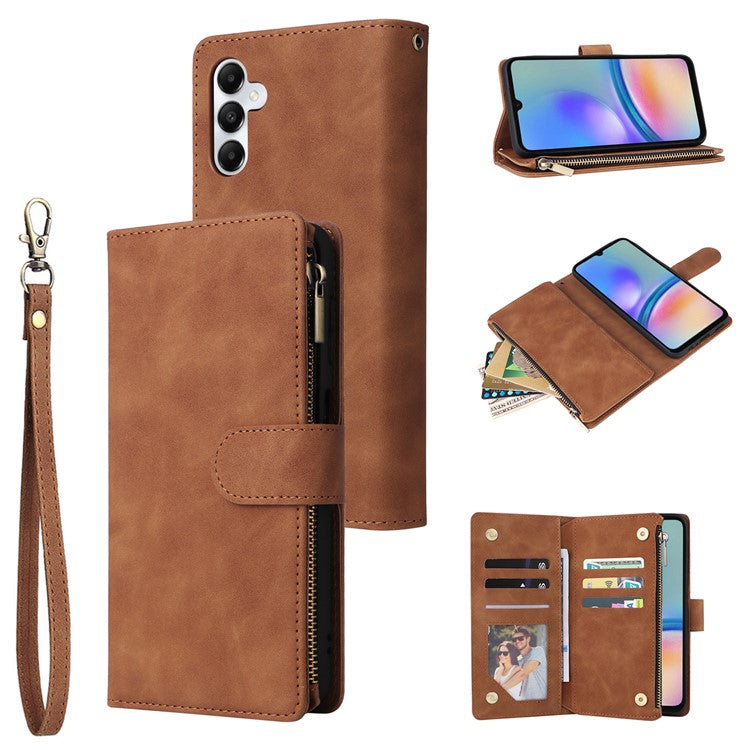 For Samsung Galaxy S23 FE Case Ziiper Leather Phone Cover with Multiple Card Slots Wallet - Brown