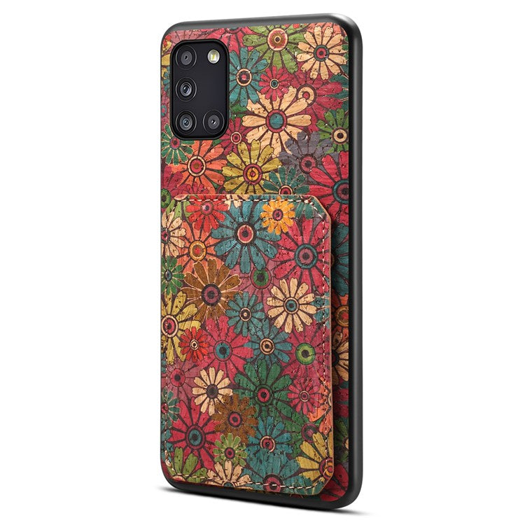 For Samsung Galaxy A31 Cell Phone Case Kickstand Leather Drop Protection Cover - Spring / Green