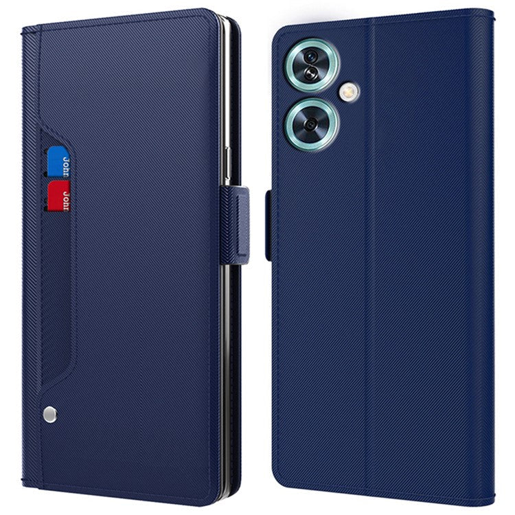 For OnePlus Nord N30 SE 5G Cover Phone Shell with Mirror PU+TPU Leather Card Holder - Blue