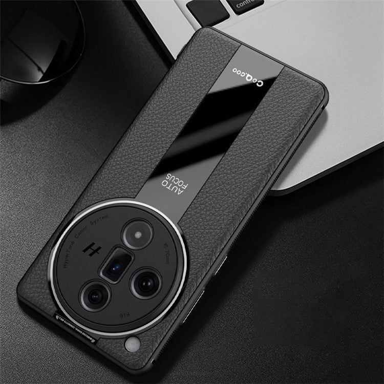 Q.COO For Oppo Find X7 Ultra Back Phone Cover PU Leather+TPU+Acrylic Dustproof Case - Black