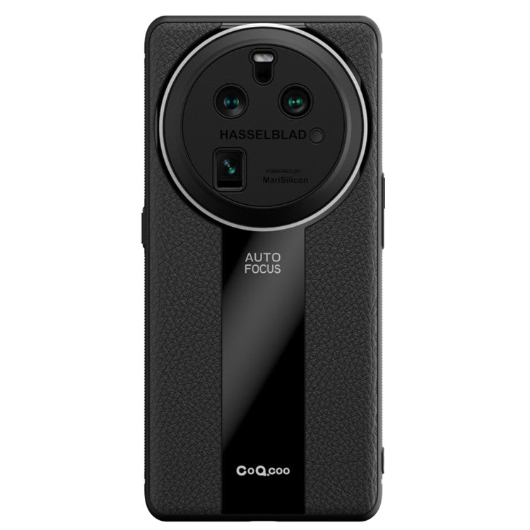 Q.COO For Oppo Find X6 Pro Case Fall Protection PU Leather+TPU+Acrylic Protective Back Cover - Black