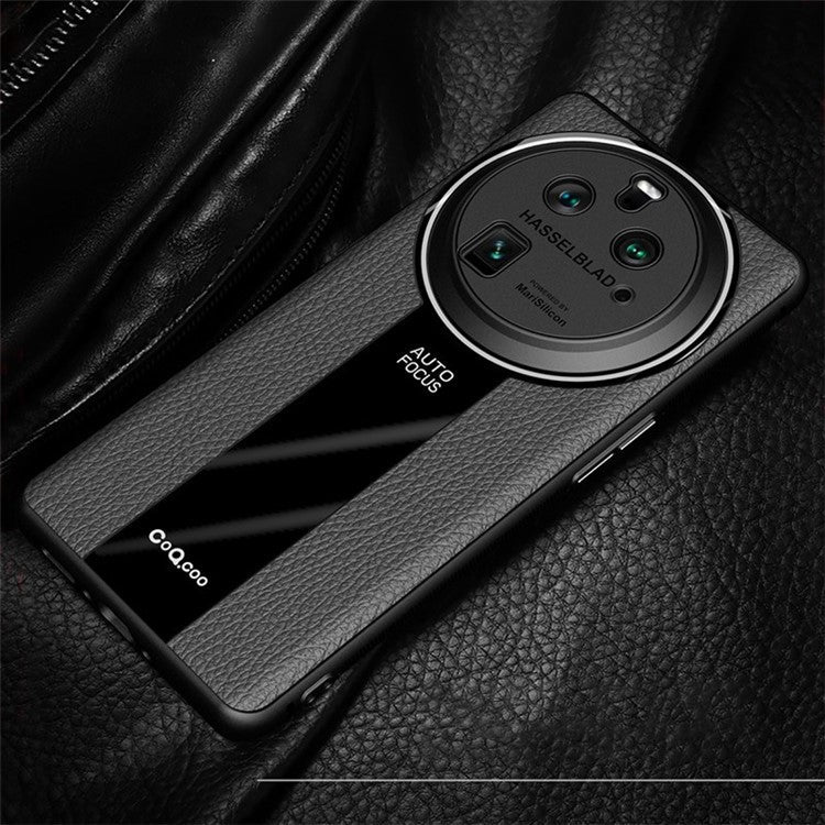 Q.COO For Oppo Find X6 Pro Case Fall Protection PU Leather+TPU+Acrylic Protective Back Cover - Black