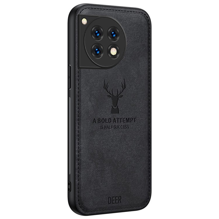 For OnePlus Ace 3 5G / 12R 5G Protective Case Deer Pattern PU Leather+PC+TPU Phone Cover - Black