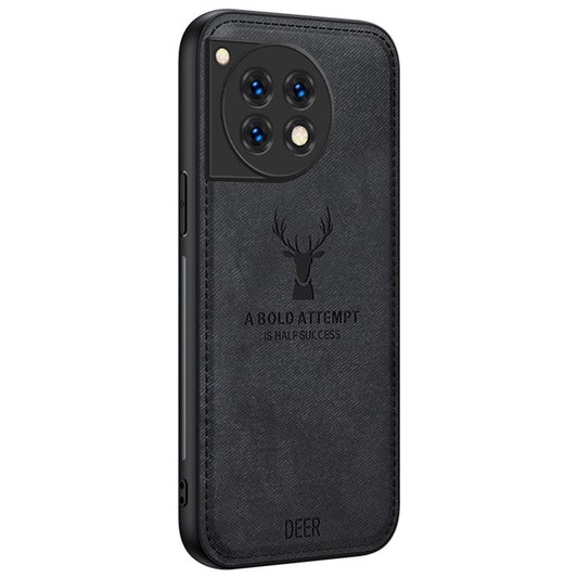 For OnePlus Ace 3 5G / 12R 5G Protective Case Deer Pattern PU Leather+PC+TPU Phone Cover - Black