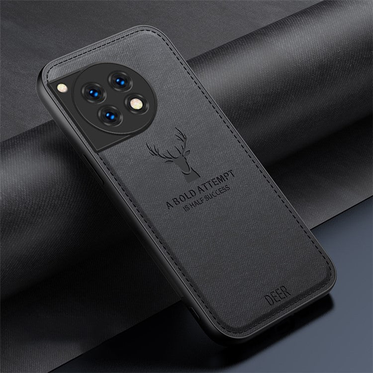 For OnePlus Ace 3 5G / 12R 5G Protective Case Deer Pattern PU Leather+PC+TPU Phone Cover - Black