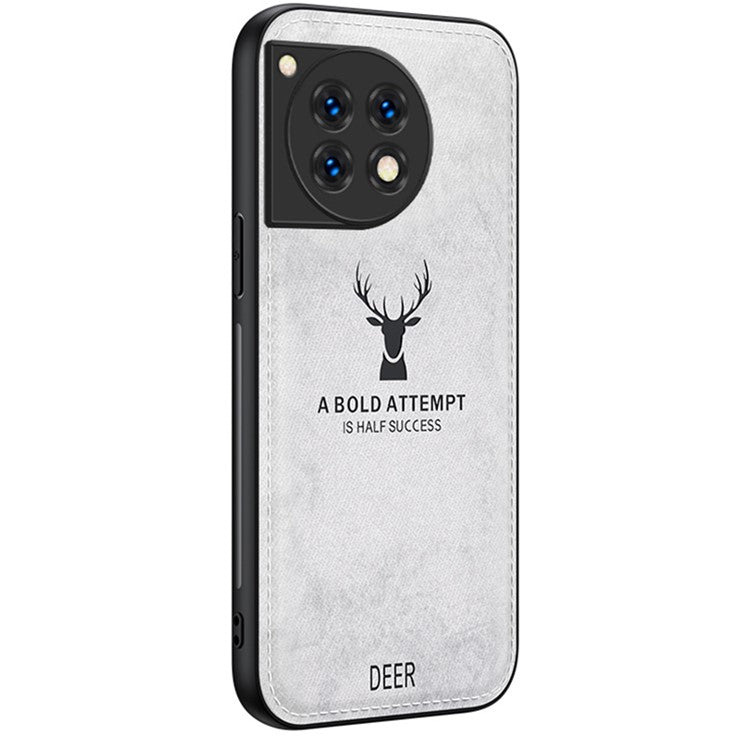 For OnePlus Ace 3 5G / 12R 5G Protective Case Deer Pattern PU Leather+PC+TPU Phone Cover - Grey