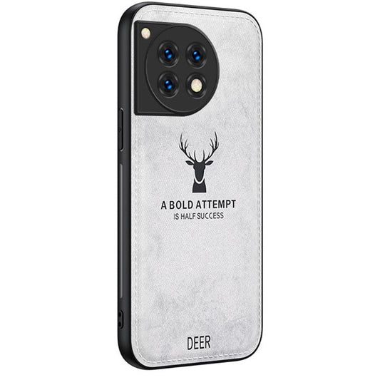 For OnePlus Ace 3 5G / 12R 5G Protective Case Deer Pattern PU Leather+PC+TPU Phone Cover - Grey