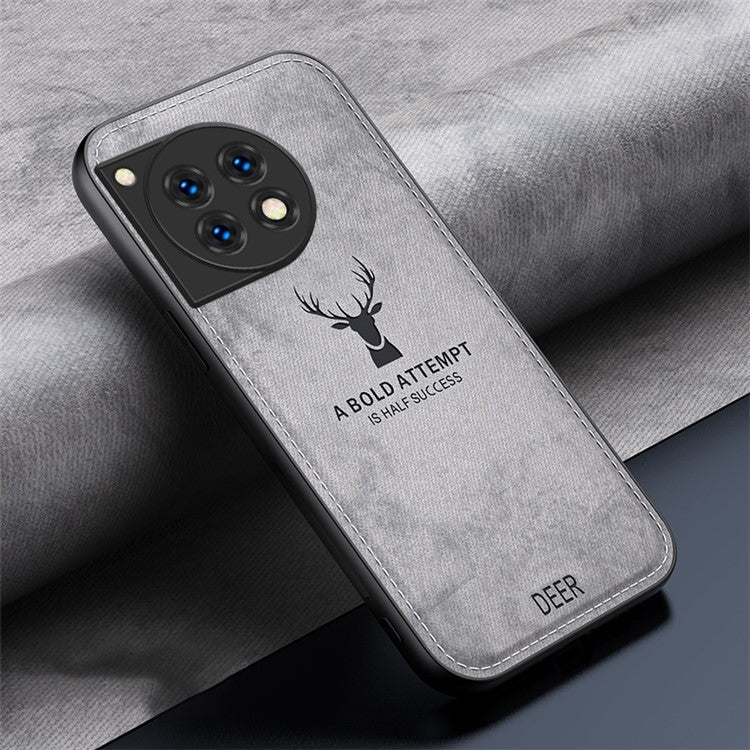 For OnePlus Ace 3 5G / 12R 5G Protective Case Deer Pattern PU Leather+PC+TPU Phone Cover - Grey