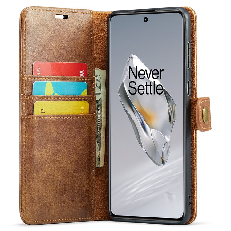 DG.MING for OnePlus 12 5G Case Detachable Split Leather Phone Cover with Stand Wallet - Brown