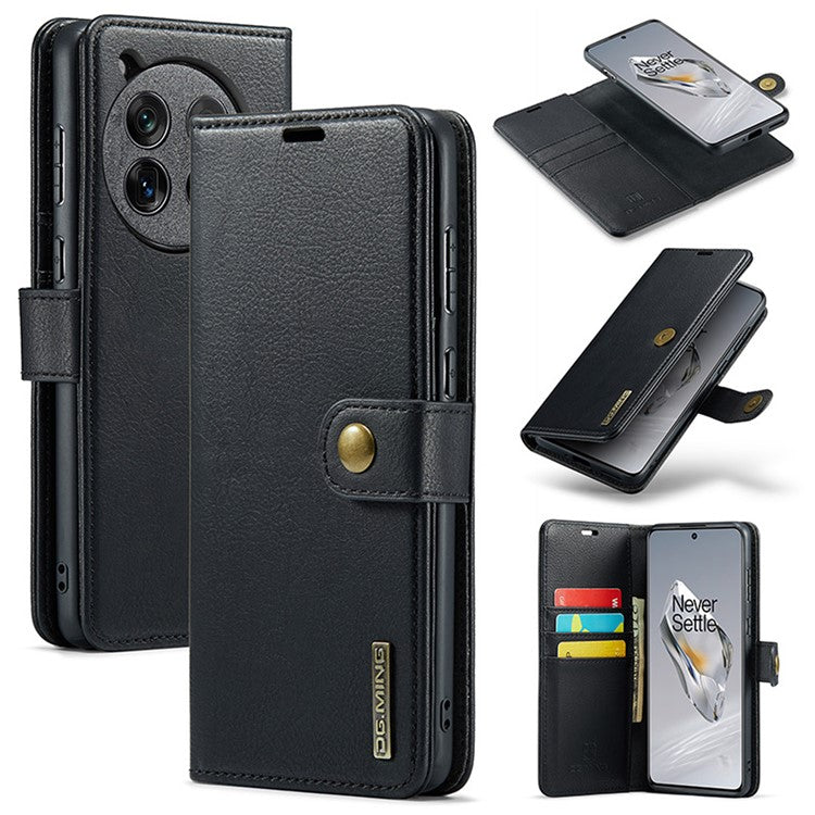 DG.MING for OnePlus 12 5G Case Detachable Split Leather Phone Cover with Stand Wallet - Black