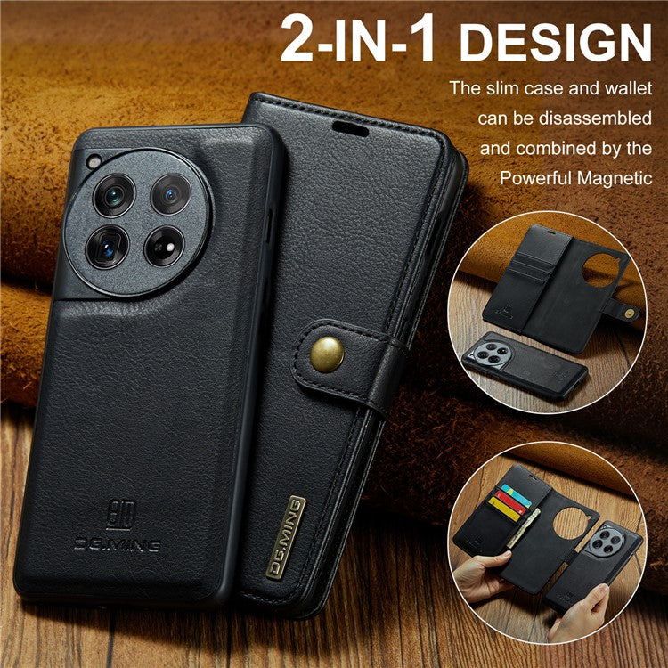 DG.MING for OnePlus 12 5G Case Detachable Split Leather Phone Cover with Stand Wallet - Black