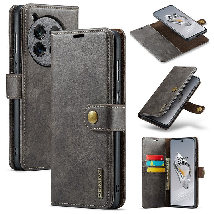 DG.MING for OnePlus 12 5G Case Detachable Split Leather Phone Cover with Stand Wallet - Grey