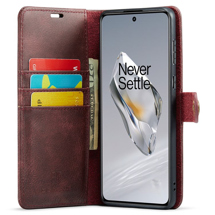 DG.MING for OnePlus 12 5G Case Detachable Split Leather Phone Cover with Stand Wallet - Red