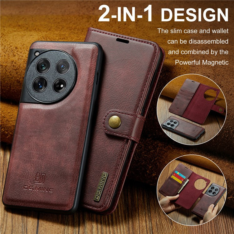 DG.MING for OnePlus 12 5G Case Detachable Split Leather Phone Cover with Stand Wallet - Red