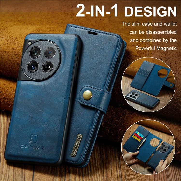 DG.MING for OnePlus 12 5G Case Detachable Split Leather Phone Cover with Stand Wallet - Blue